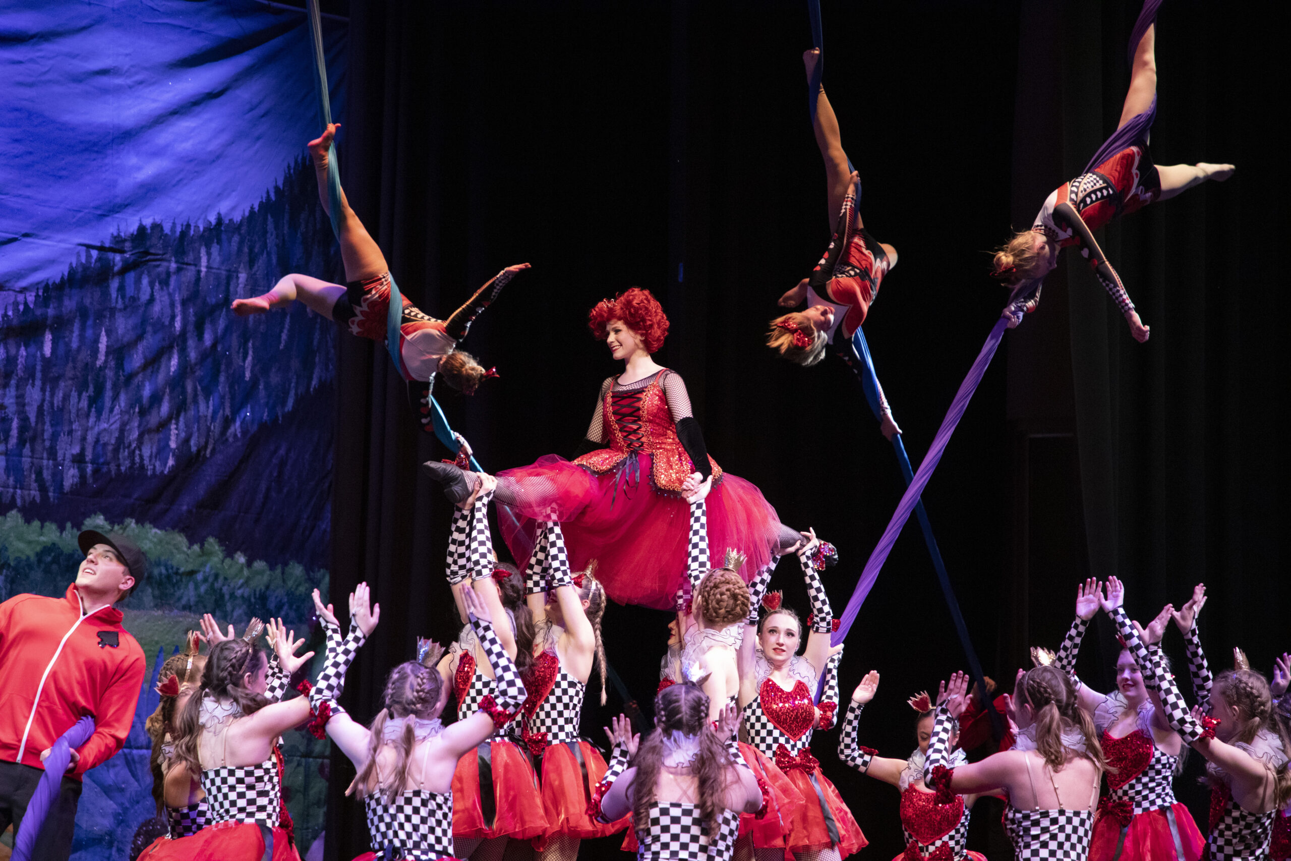 Weehawken dancers and aerialists performing Alice in Wonderland