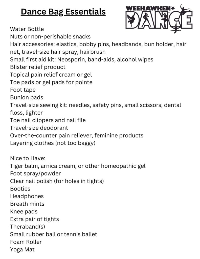 Dance bag essentials checklist