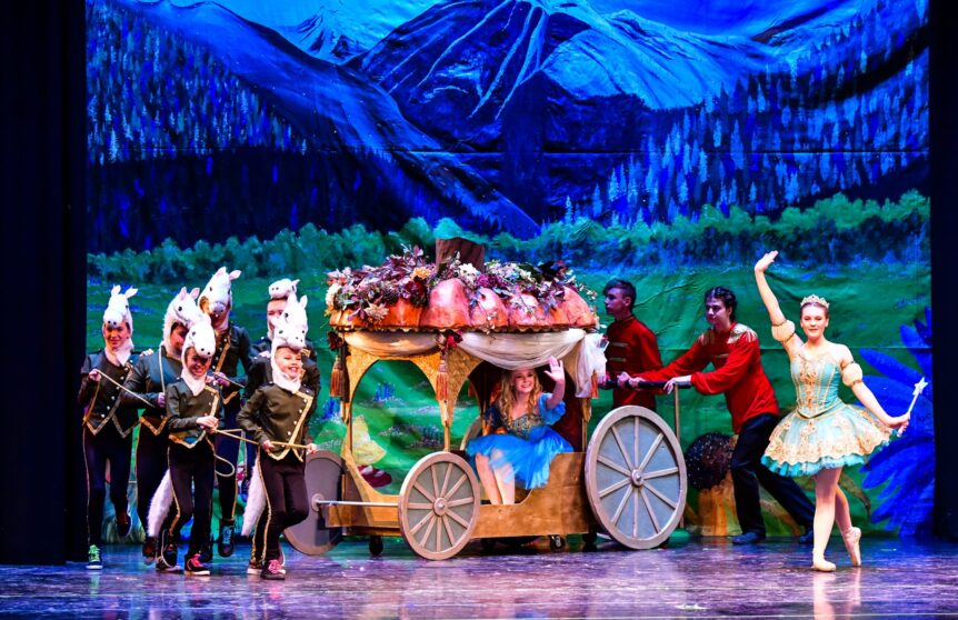 Cinderella Pumpkin coach with dancers on stage