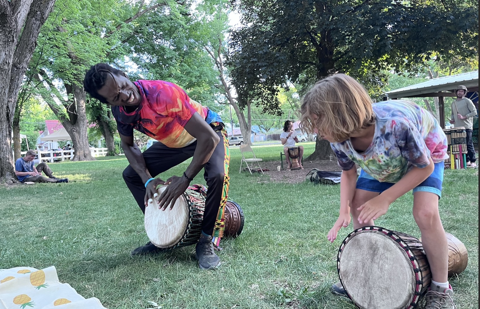 Students participating in West African dance and drumming