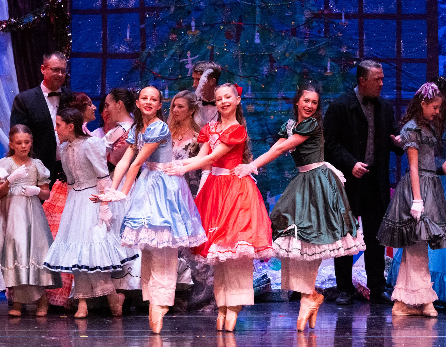 Weehawken dancers performing together in the Nutcracker party scene